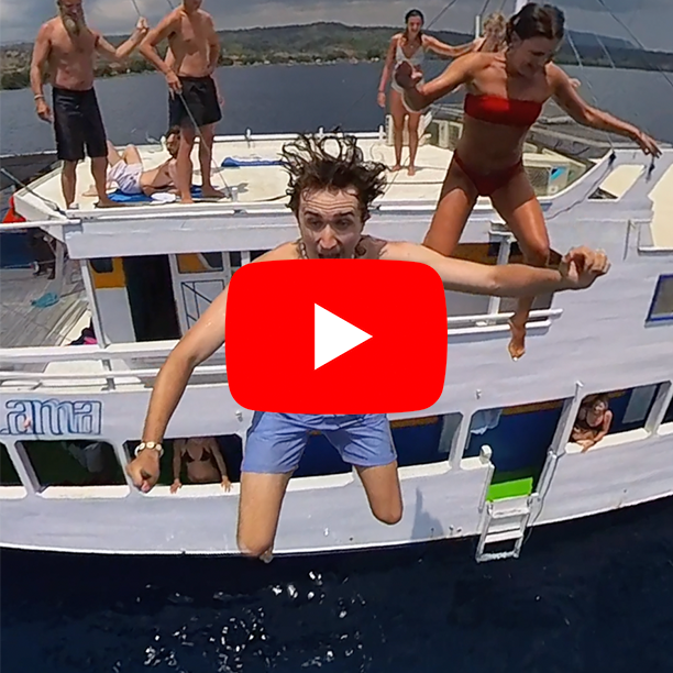 Tourists jumping from the roof of the Indocruis boat in the Ocean